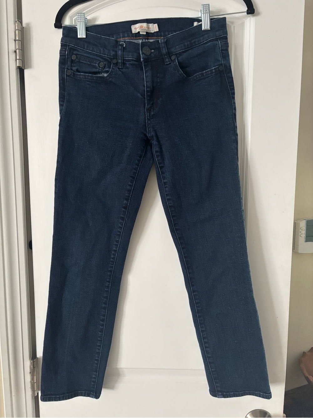 Tory Burch Straight Leg Skinny Cropped Jeans Dark Blue Wash Comfortable 27